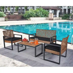 Ensemble de conversation de patio en bois d'acacia composé de 4 pièces avec plateau de table, idéal pour balcon, porche, jardin et pelouse.