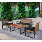 Ensemble de conversation de patio en bois d'acacia composé de 4 pièces avec plateau de table, idéal pour balcon, porche, jardin et pelouse.