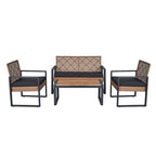 Ensemble de conversation de patio en bois d'acacia composé de 4 pièces avec plateau de table, idéal pour balcon, porche, jardin et pelouse.