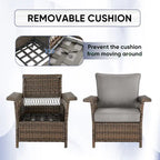 Canapé à dossier haut, 2 fauteuils, 2 poufs et table basse - Marron