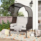 Single Rattan Sofa with Top Canopy, Elegant Wicker Couch for Outdoor