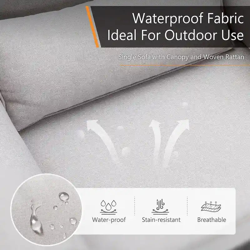 Canapé une place en rotin avec auvent, élégant canapé en osier pour l'extérieur