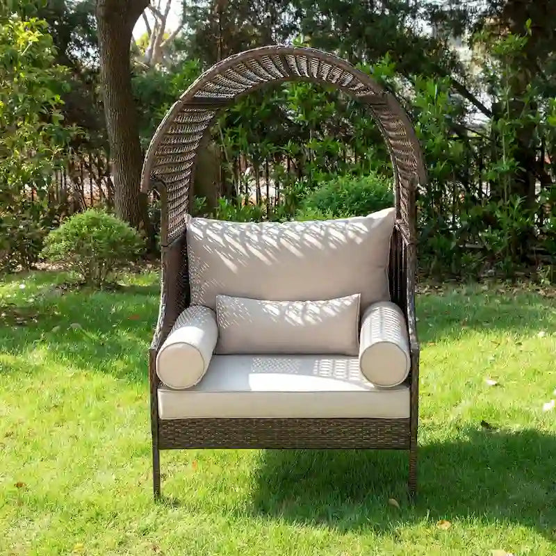 Canapé une place en rotin avec auvent, élégant canapé en osier pour l'extérieur