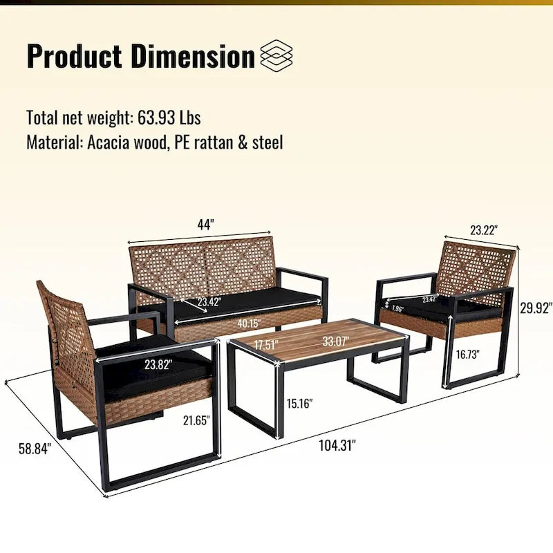 Ensemble de mobilier de patio 4 pièces WW