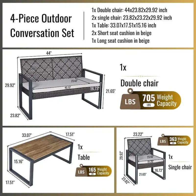 Ensemble de mobilier de patio 4 pièces WW