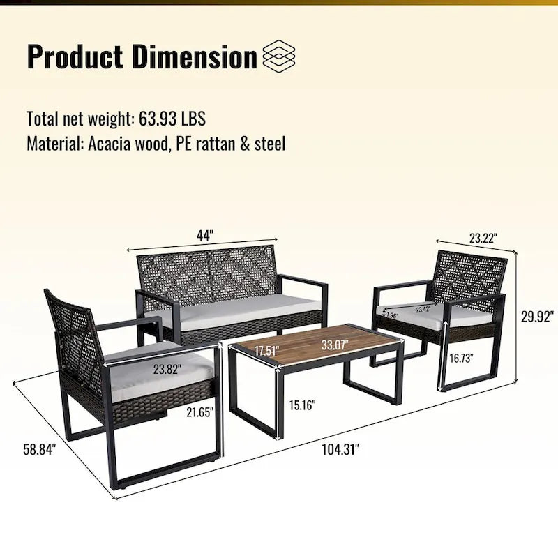 Ensemble de mobilier de patio 4 pièces WW