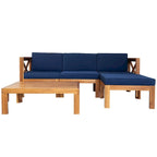 Ensemble de canapé d'angle d'extérieur 5 pièces en bois d'acacia naturel avec tissu résistant à l'eau
