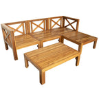 Ensemble de canapé d'angle d'extérieur 5 pièces en bois d'acacia naturel avec tissu résistant à l'eau