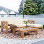 Ensemble de canapé d'angle d'extérieur 5 pièces en bois d'acacia naturel avec tissu résistant à l'eau