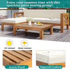 Ensemble de canapé d'angle d'extérieur 5 pièces en bois d'acacia naturel avec tissu résistant à l'eau
