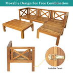 Ensemble de canapé d'angle d'extérieur 5 pièces en bois d'acacia naturel avec tissu résistant à l'eau