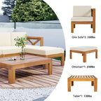 Ensemble de canapé d'angle d'extérieur 5 pièces en bois d'acacia naturel avec tissu résistant à l'eau