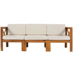 Ensemble de canapé d'angle d'extérieur 5 pièces en bois d'acacia naturel avec tissu résistant à l'eau