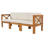 Ensemble de canapé d'angle d'extérieur 5 pièces en bois d'acacia naturel avec tissu résistant à l'eau