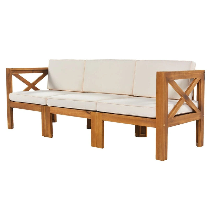 Ensemble de canapé d'angle d'extérieur 5 pièces en bois d'acacia naturel avec tissu résistant à l'eau
