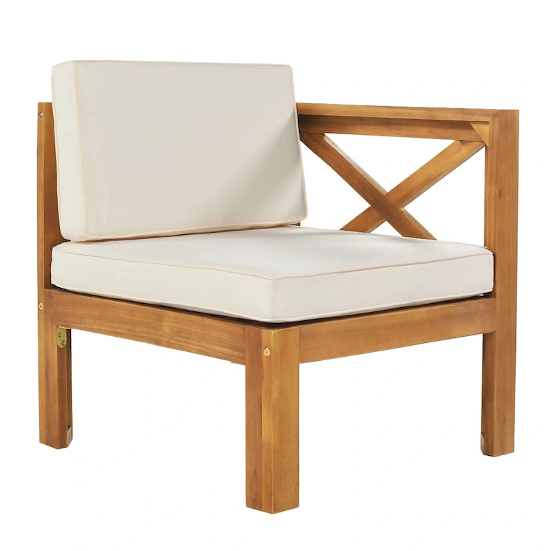 Ensemble de canapé d'angle d'extérieur en bois avec coussins
