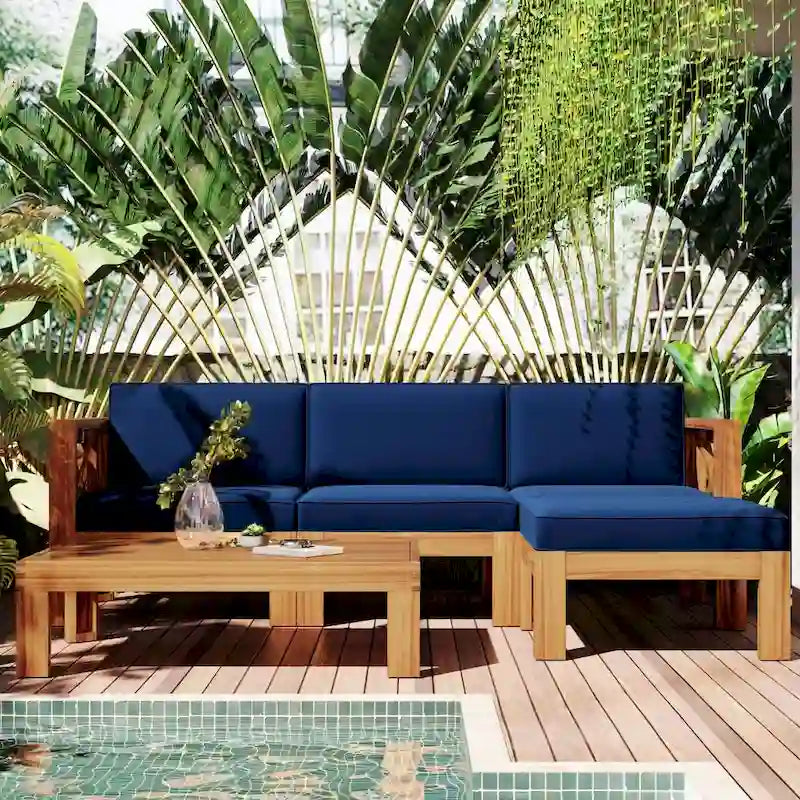 Ensemble de canapé d'angle d'extérieur en bois avec coussins