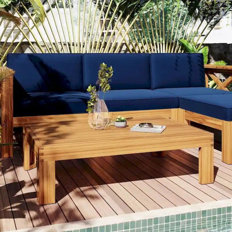Ensemble de canapé d'angle d'extérieur en bois avec coussins