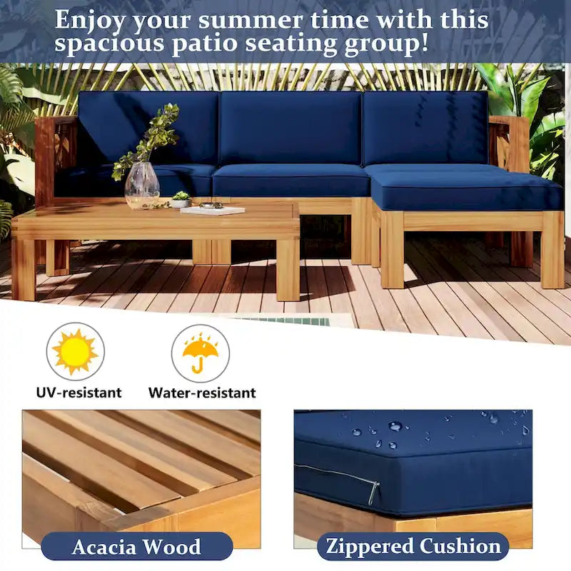 Ensemble de canapé d'angle d'extérieur en bois avec coussins