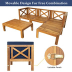 Ensemble de canapé d'angle d'extérieur en bois avec coussins