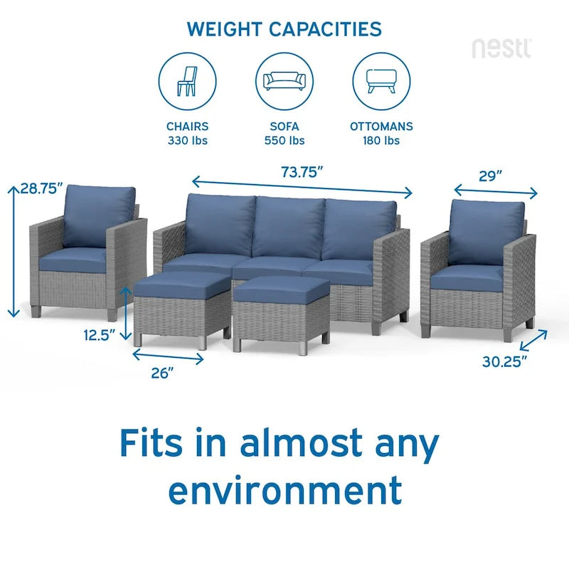 Ensemble de conversation de patio en osier Nestl 5 pièces - Ensemble de meubles de patio sectionnels