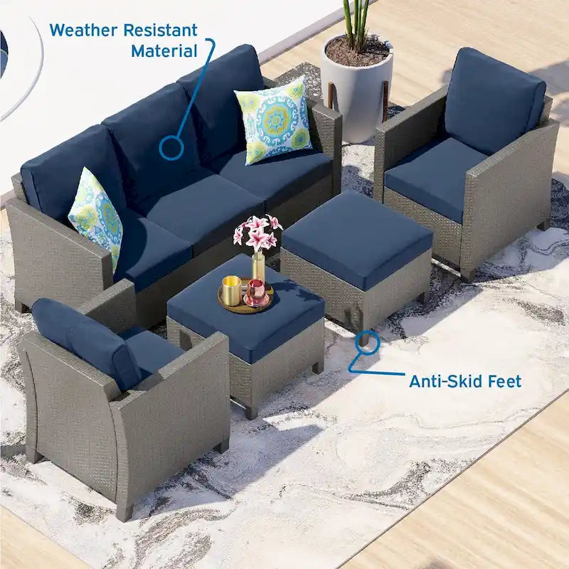 Ensemble de conversation de patio en osier Nestl 5 pièces - Ensemble de meubles de patio sectionnels