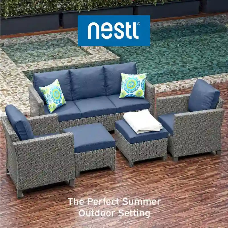 Ensemble de conversation de patio en osier Nestl 5 pièces - Ensemble de meubles de patio sectionnels