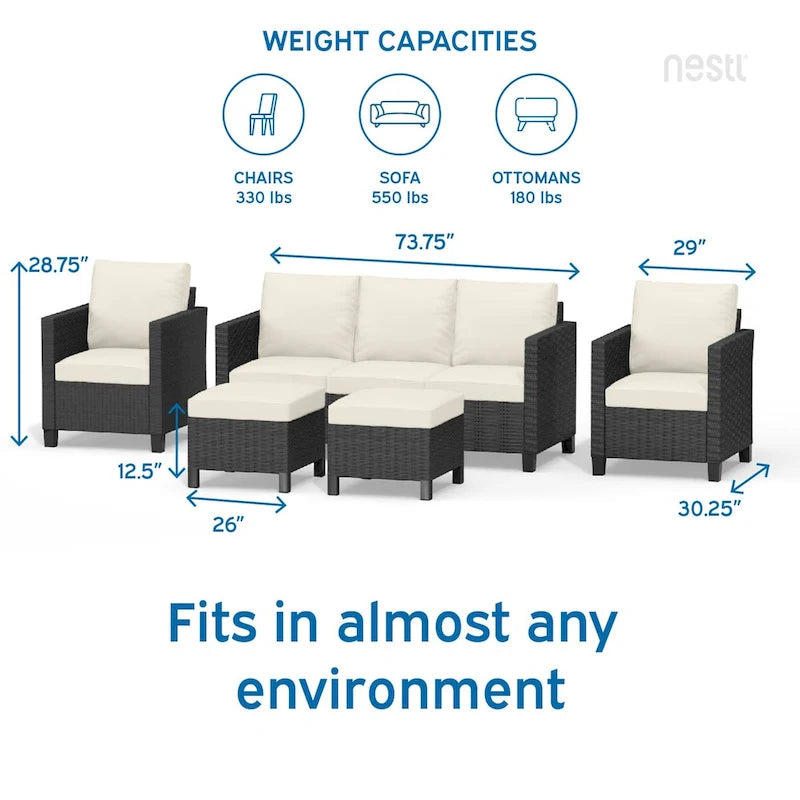 Ensemble de conversation de patio en osier Nestl 5 pièces - Ensemble de meubles de patio sectionnels