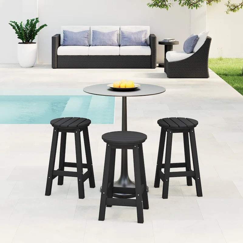 Tabourets de comptoir ronds d'extérieur Polytrends Laguna HDPE tous temps 24 pouces (ensemble de 3)