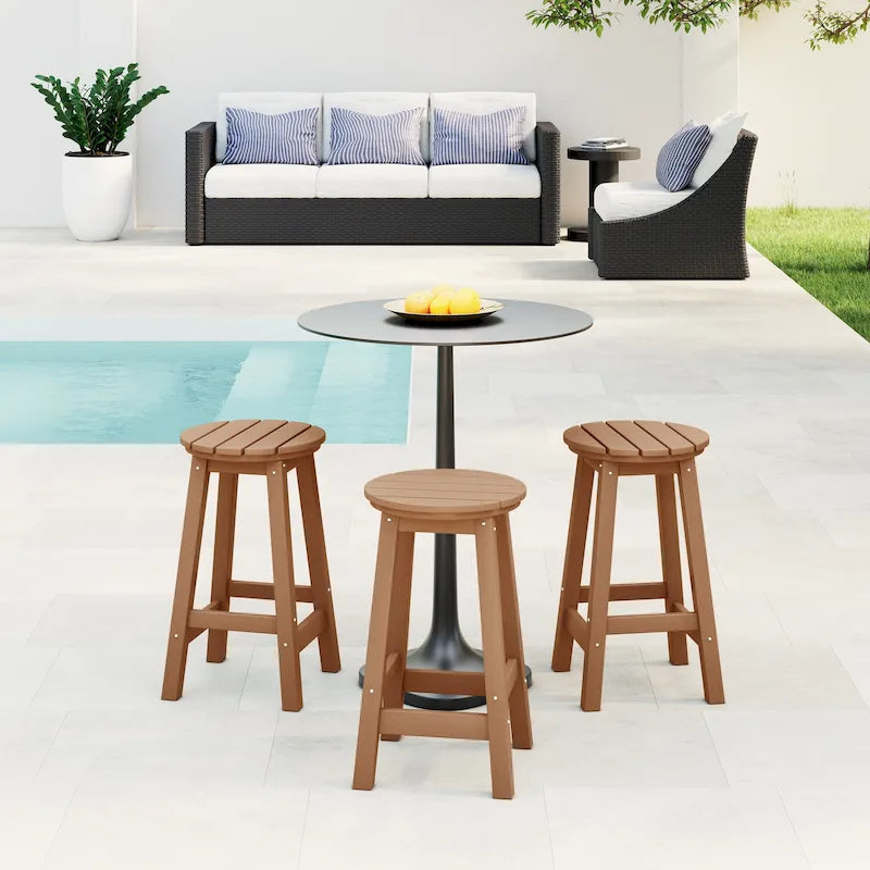 Tabourets de comptoir ronds d'extérieur Polytrends Laguna HDPE tous temps 24 pouces (ensemble de 3)