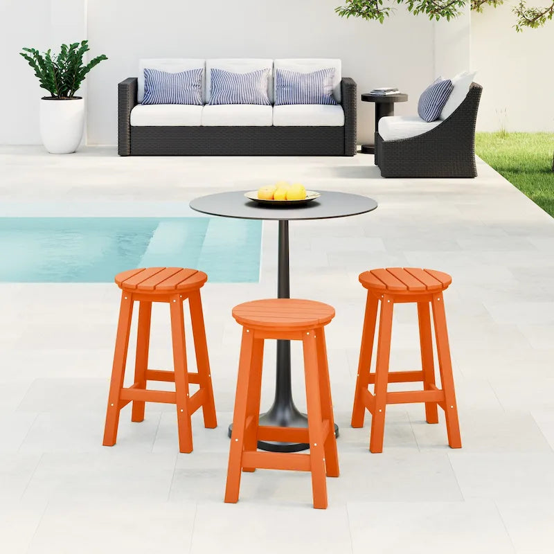 Tabourets de comptoir ronds d'extérieur Polytrends Laguna HDPE tous temps 24 pouces (ensemble de 3)