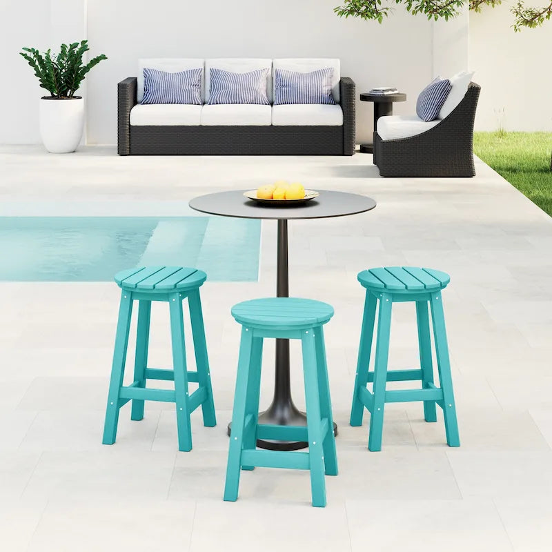 Tabourets de comptoir ronds d'extérieur Polytrends Laguna HDPE tous temps 24 pouces (ensemble de 3)