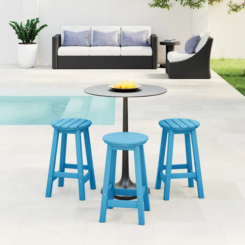 Tabourets de comptoir ronds d'extérieur Polytrends Laguna HDPE tous temps 24 pouces (ensemble de 3)