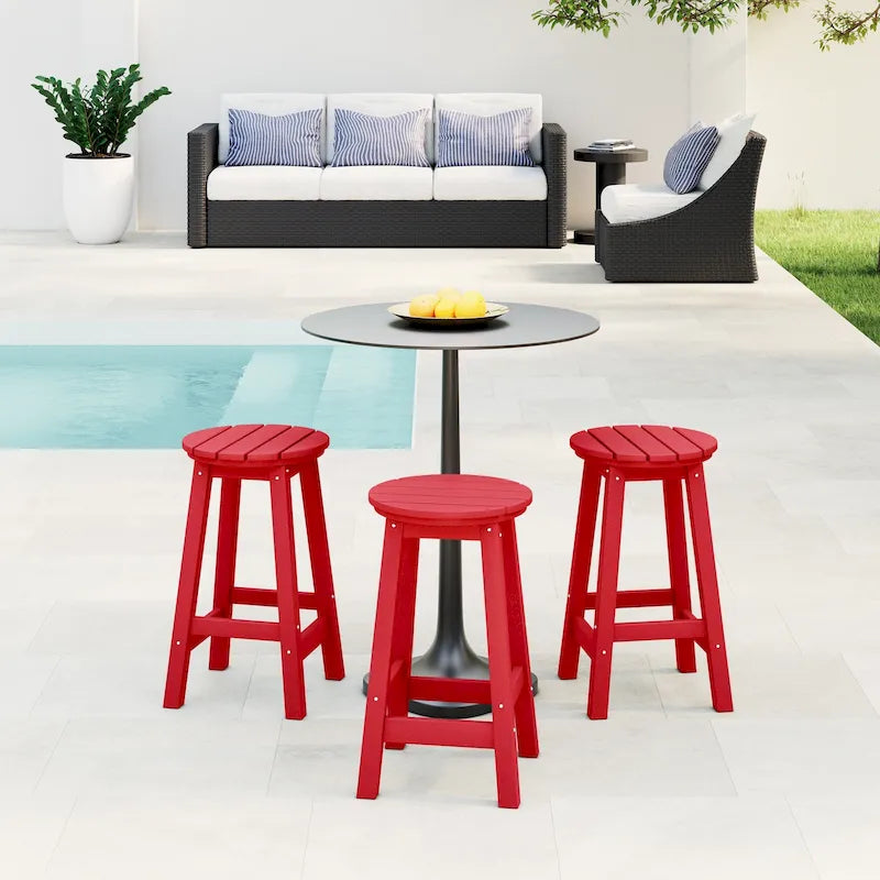 Tabourets de comptoir ronds d'extérieur Polytrends Laguna HDPE tous temps 24 pouces (ensemble de 3)
