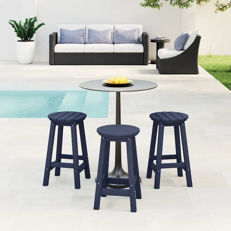 Tabourets de comptoir ronds d'extérieur Polytrends Laguna HDPE tous temps 24 pouces (ensemble de 3)