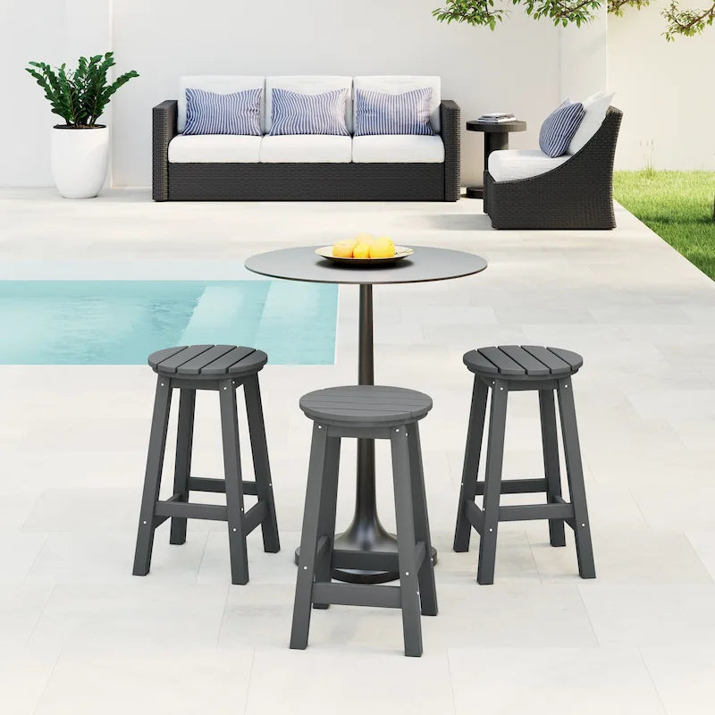 Tabourets de comptoir ronds d'extérieur Polytrends Laguna HDPE tous temps 24 pouces (ensemble de 3)