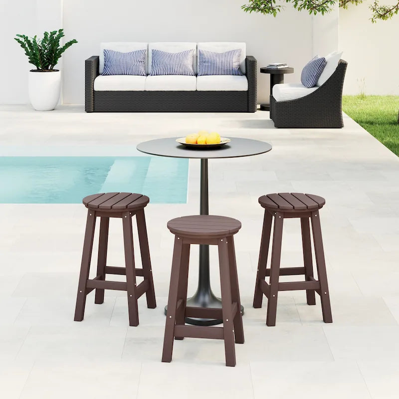 Tabourets de comptoir ronds d'extérieur Polytrends Laguna HDPE tous temps 24 pouces (ensemble de 3)