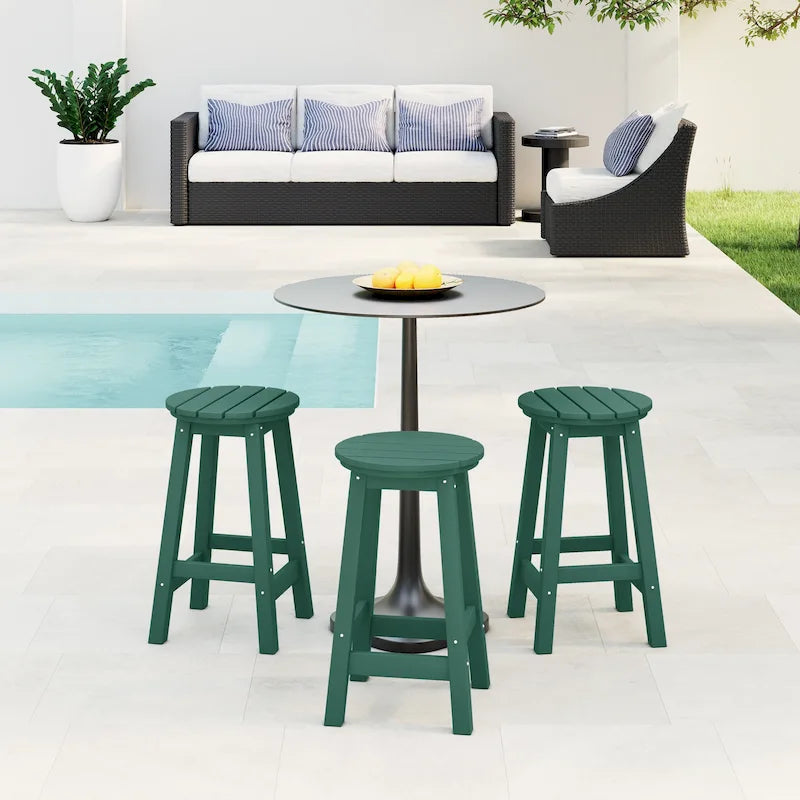 Tabourets de comptoir ronds d'extérieur Polytrends Laguna HDPE tous temps 24 pouces (ensemble de 3)