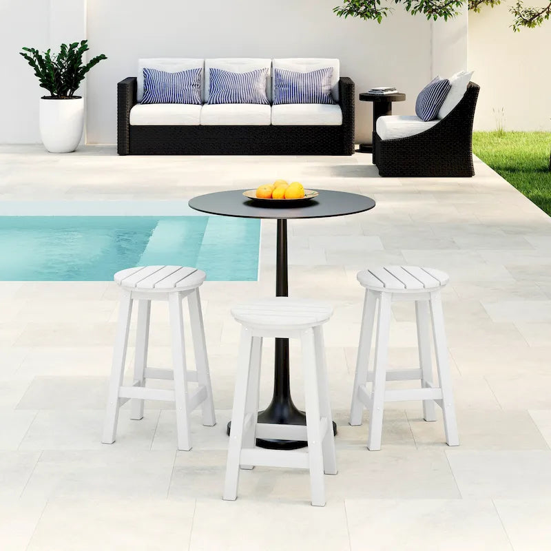Tabourets de comptoir ronds d'extérieur Polytrends Laguna HDPE tous temps 24 pouces (ensemble de 3)
