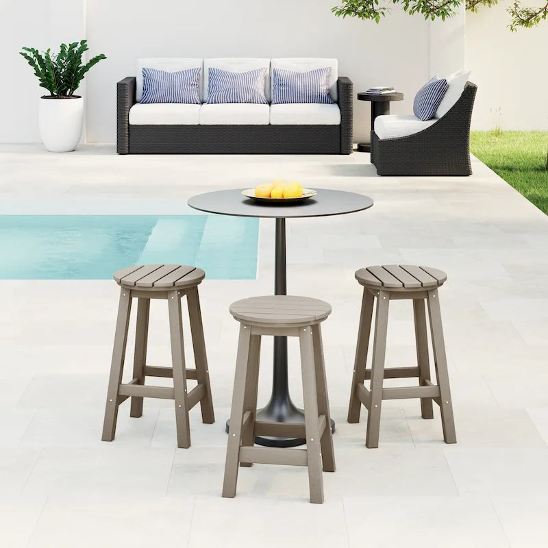 Tabourets de comptoir ronds d'extérieur Polytrends Laguna HDPE tous temps 24 pouces (ensemble de 3)