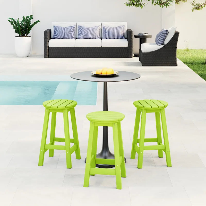 Tabourets de comptoir ronds d'extérieur Polytrends Laguna HDPE tous temps 24 pouces (ensemble de 3)