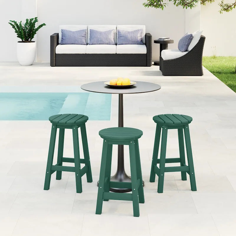 Tabourets de comptoir ronds d'extérieur Polytrends Laguna HDPE tous temps 24 pouces (ensemble de 3)