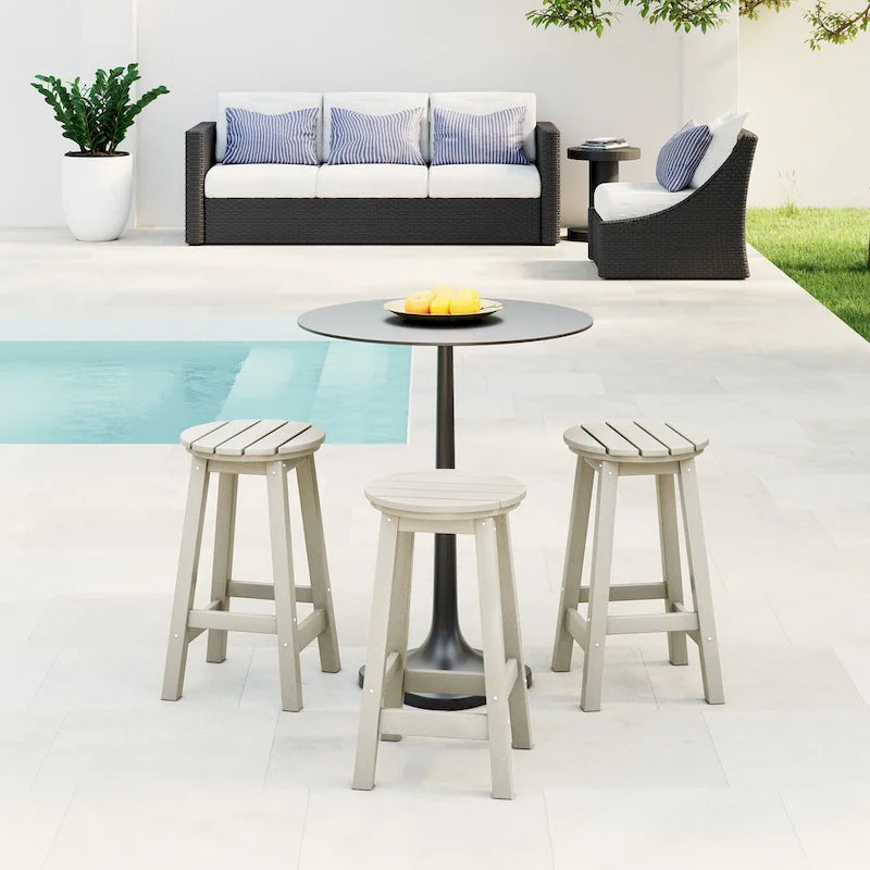 Tabourets de comptoir ronds d'extérieur Polytrends Laguna HDPE tous temps 24 pouces (ensemble de 3)