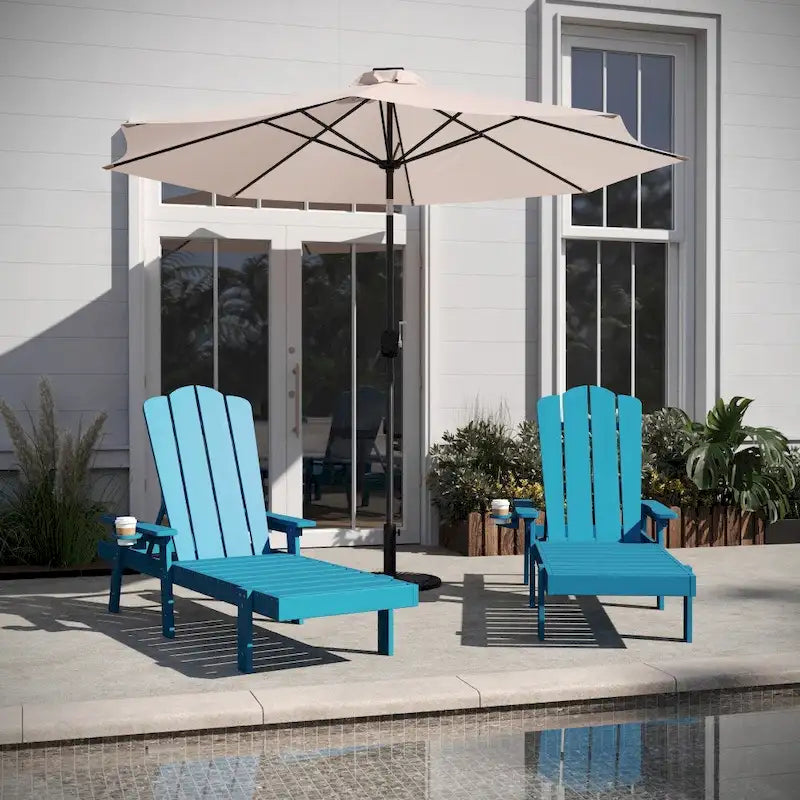 Ensemble de 2 chaises longues commerciales réglables tout temps avec porte-gobelets