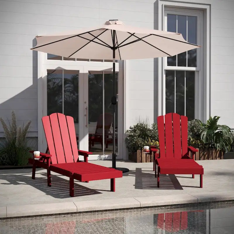 Ensemble de 2 chaises longues commerciales réglables tout temps avec porte-gobelets