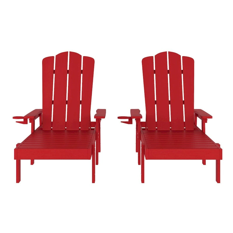 Ensemble de 2 chaises longues commerciales réglables tout temps avec porte-gobelets