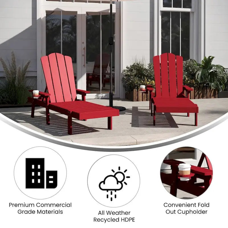 Ensemble de 2 chaises longues commerciales réglables tout temps avec porte-gobelets
