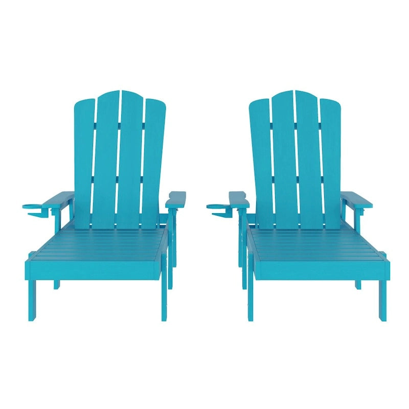 Ensemble de 2 chaises longues commerciales réglables tout temps avec porte-gobelets
