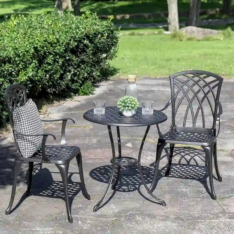 Ensemble table et chaises de bistro en fonte d'aluminium pour patio