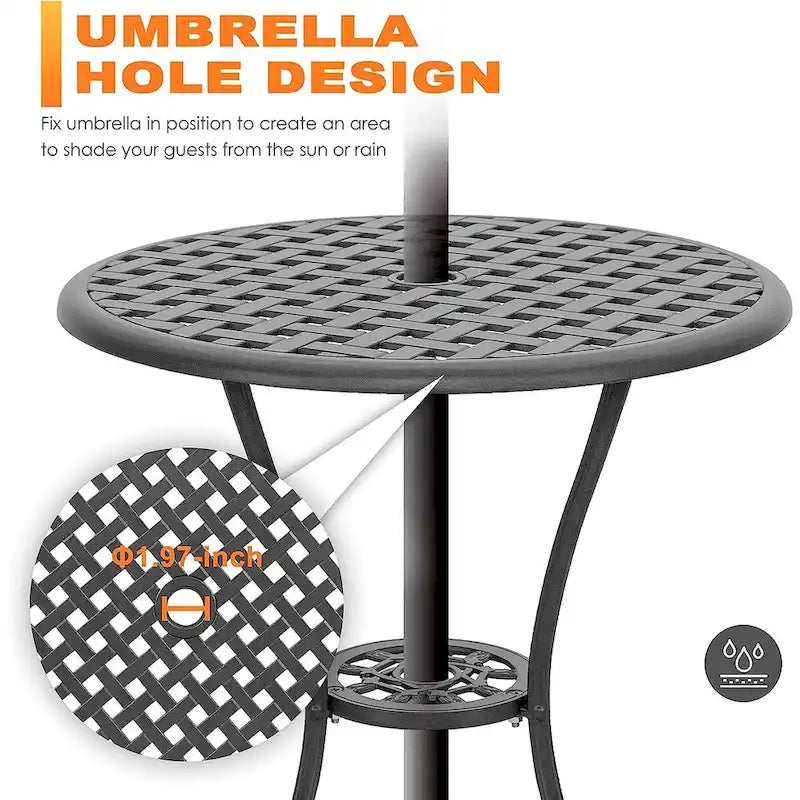 Ensemble table et chaises de bistro en fonte d'aluminium pour patio